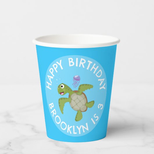 Schattigee groene zee schildpad Happy cartoon gepe Papieren Bekers (Voorkant)