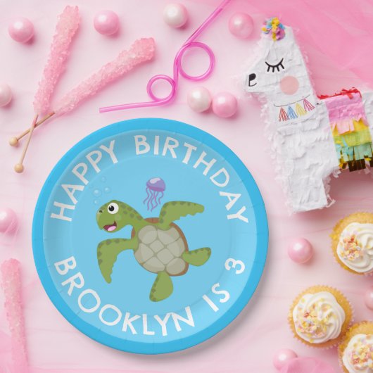 Schattigee groene zee schildpad Happy cartoon gepe Papieren Bordje (Feest)