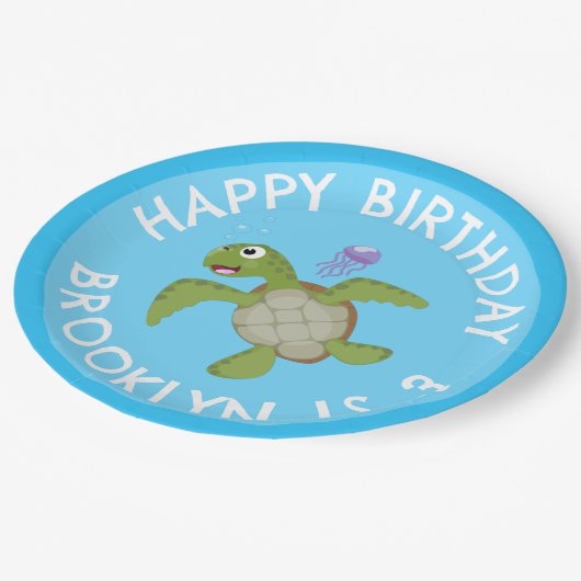 Schattigee groene zee schildpad Happy cartoon gepe Papieren Bordje (Gekanteld)