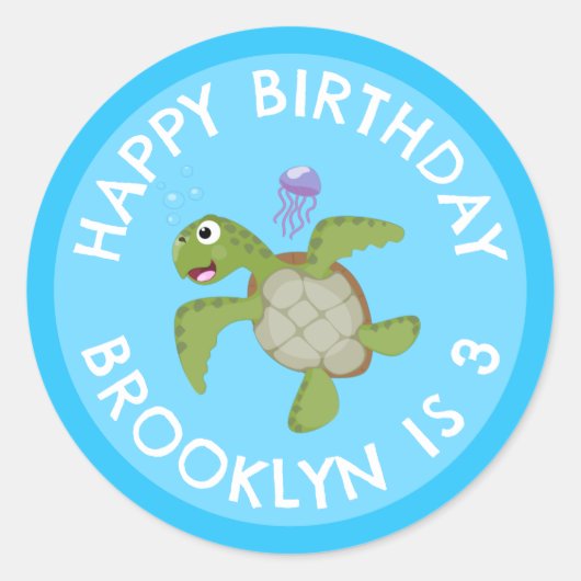 Schattigee groene zee schildpad Happy cartoon gepe Ronde Sticker (Voorkant)