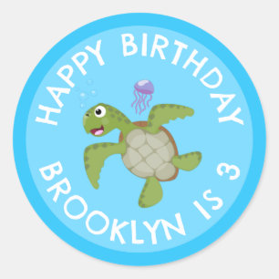Schattigee groene zee schildpad Happy cartoon gepe Ronde Sticker