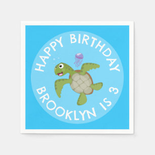 Schattigee groene zee schildpad Happy cartoon gepe Servet