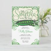 Schattigee groene zoete erwt Baby shower uitnodigi Kaart (Staand voorkant)