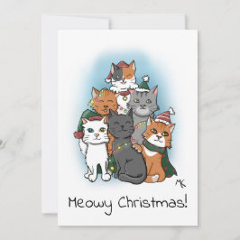 Schattigee Groep Afbeelding van Cartoon Katten Feestdagenkaart