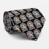 Schattigee grootogige uil met een koffiepatroon stropdas (Opgerold)