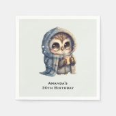 Schattigee grootogige uil met een koffieverjaardag servet (Voorkant)