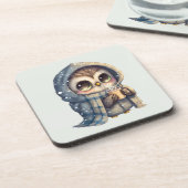 Schattigee grootogige uil met een kop koffie bier onderzetter (Linkerzijde)