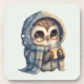 Schattigee grootogige uil met een kop koffie bier onderzetter (Voorkant)
