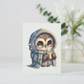 Schattigee grootogige uil met een kop koffie briefkaart (Staand voorkant)