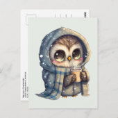 Schattigee grootogige uil met een kop koffie briefkaart (Voorkant / Achterkant)