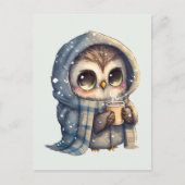 Schattigee grootogige uil met een kop koffie briefkaart (Voorkant)