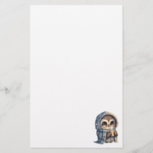 Schattigee grootogige uil met een kop koffie briefpapier (Voorkant)