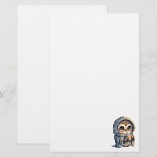 Schattigee grootogige uil met een kop koffie briefpapier (Voorkant / Achterkant)