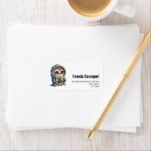 Schattigee grootogige uil met een kop koffie etiket (Insitu)