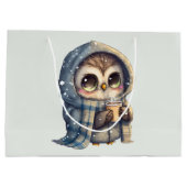 Schattigee grootogige uil met een kop koffie groot cadeauzakje (Achterkant)