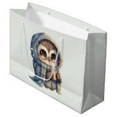 Schattigee grootogige uil met een kop koffie groot cadeauzakje (Voorkant Gekanteld)