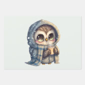 Schattigee grootogige uil met een kop koffie inpakpapier vel (Voorkant)