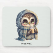 Schattigee grootogige uil met een kop koffie muismat (Voorkant)