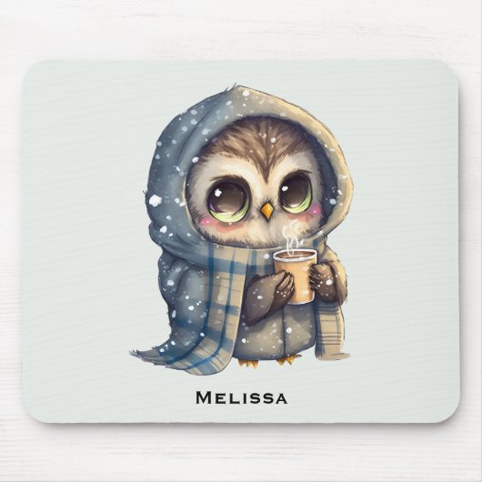 Schattigee grootogige uil met een kop koffie muismat (Voorkant)