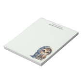 Schattigee grootogige uil met een kop koffie notitieblok (Linkerzijde)