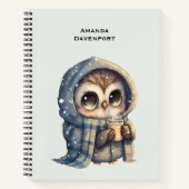 Schattigee grootogige uil met een kop koffie notitieboek (Voorkant)