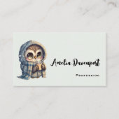 Schattigee grootogige uil met een kop koffie visitekaartje (Voorkant)