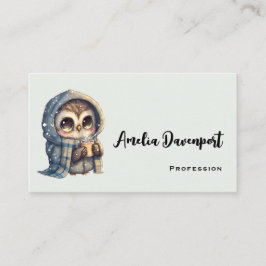 Schattigee grootogige uil met een kop koffie visitekaartje