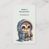 Schattigee grootogige uil met een kop koffie visitekaartje (Voorkant)