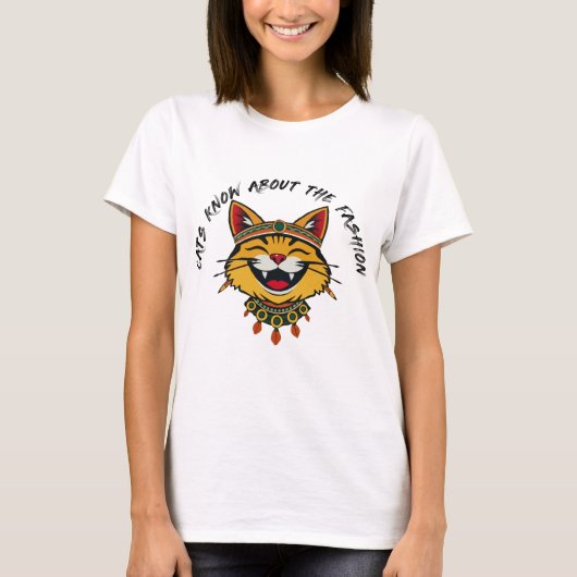 Schattigee Groovy Cat in Tribal Attire T-shirt (Voorkant)