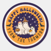 Schattigee Groovy Ghost Happy Halloween Sticker (Voorkant)