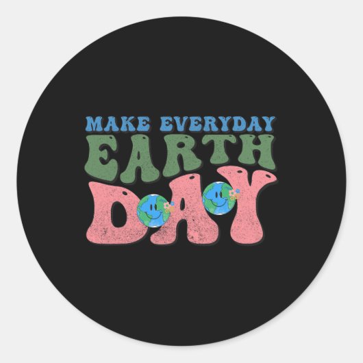 Schattigee Groovy Make Everyday Earth Day Save Env Ronde Sticker (Voorkant)