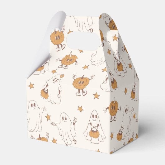 Schattigee Groovy Retro Ghost Pumpkin Halloween Cu Bedankdoosjes (Achterkant)