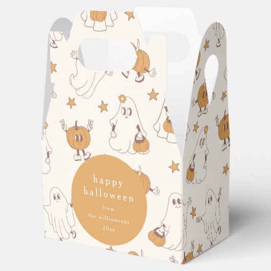 Schattigee Groovy Retro Ghost Pumpkin Halloween Cu Bedankdoosjes (Geopend)