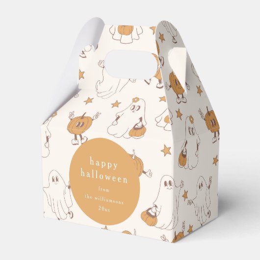 Schattigee Groovy Retro Ghost Pumpkin Halloween Cu Bedankdoosjes (Voorkant Zijde)