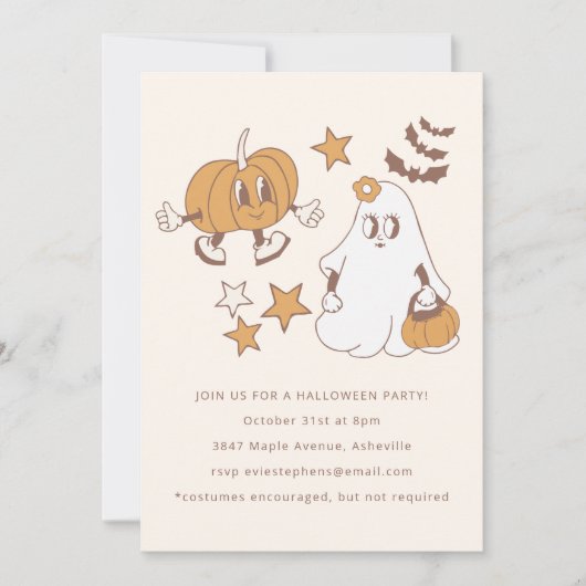 Schattigee Groovy Retro Pompoen Ghost Halloween Pa Kaart (Voorkant)