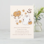 Schattigee Groovy Retro Pompoen Ghost Halloween Pa Kaart (Staand voorkant)