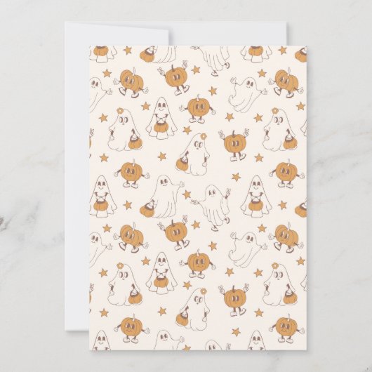 Schattigee Groovy Retro Pompoen Ghost Halloween Pa Kaart (Achterkant)