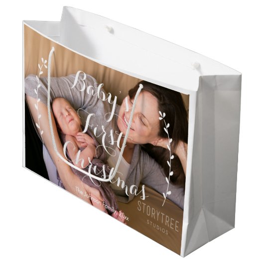 Schattigee Grote Baby's Eerste Kerstcadeau Tas Large Cadeautasje (Voorkant Gekanteld)