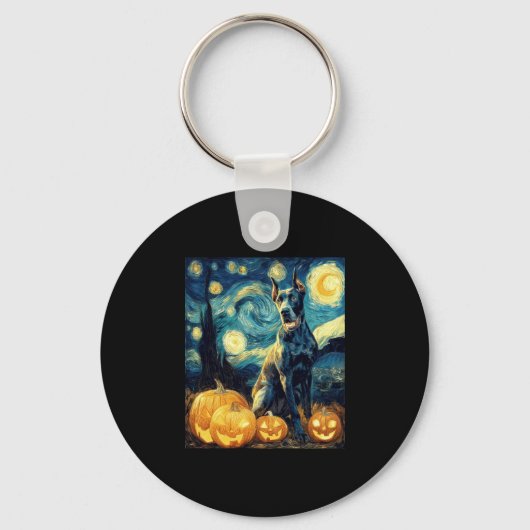 Schattigee Grote Deen Hond Halloween Jack O Lanter Sleutelhanger (Voorkant)