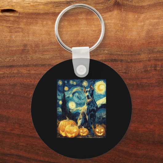 Schattigee Grote Deen Hond Halloween Jack O Lanter Sleutelhanger (Voorkant)