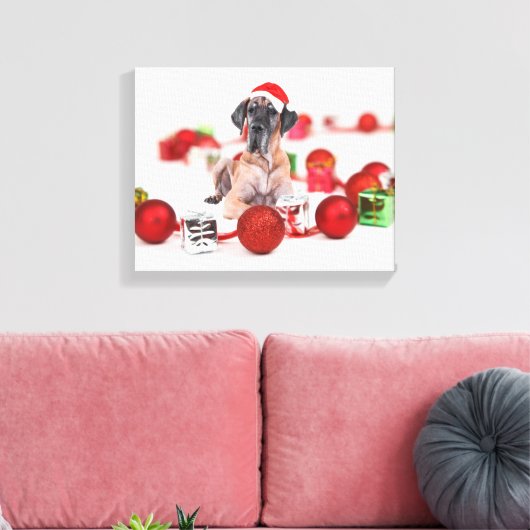 Schattigee Grote Deen Hond Kerstman Canvas Afdruk (Insitu (Woonkamer))