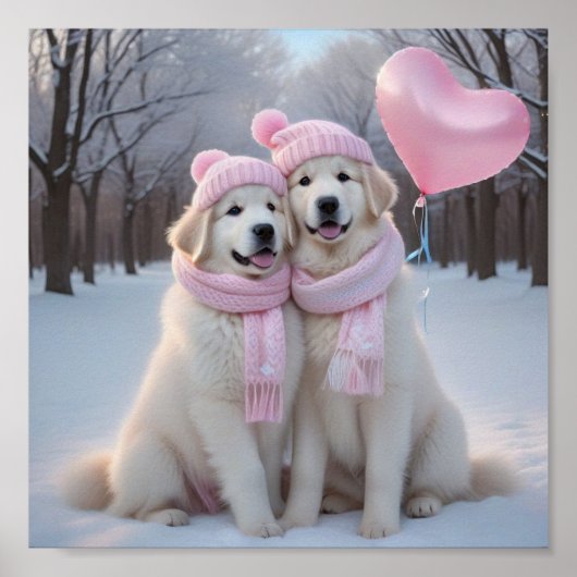 Schattigee Grote Pyreneeën in de winter Poster (Voorkant)