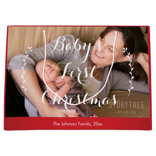 Schattigee grote rode baby's eerste kerstcadeautas groot cadeauzakje (Voorkant)