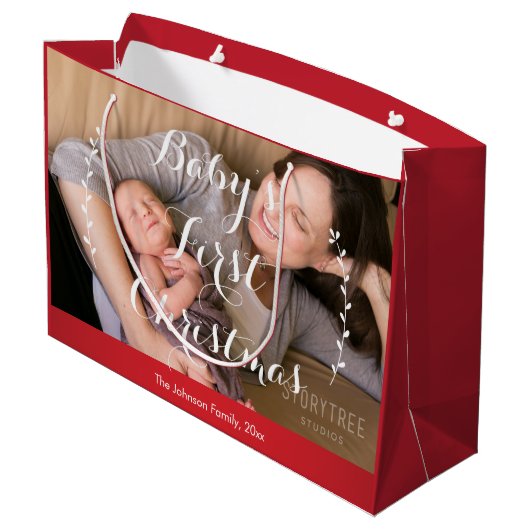 Schattigee grote rode baby's eerste kerstcadeautas groot cadeauzakje (Achterkant Gekanteld)