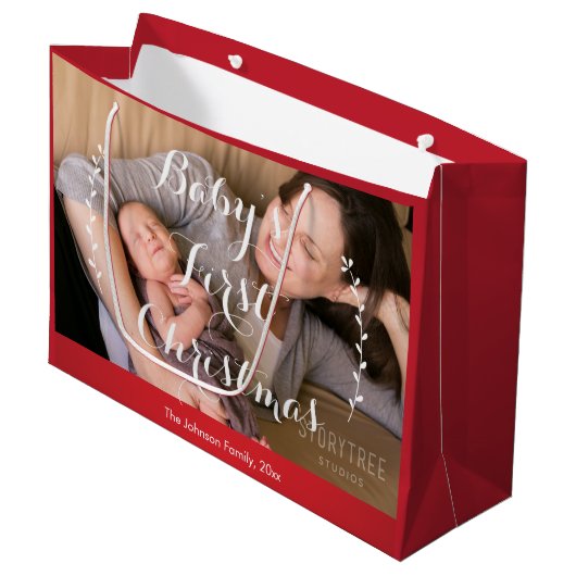 Schattigee grote rode baby's eerste kerstcadeautas groot cadeauzakje (Voorkant Gekanteld)