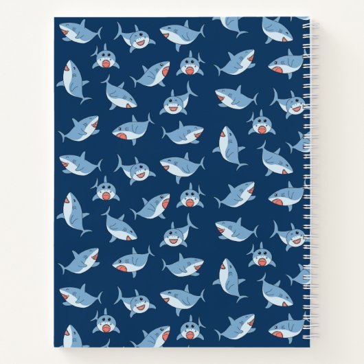 Schattigee Grote Witte Haaien Oceaan Monogram Kind Notitieboek (Achterkant)