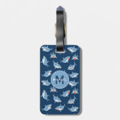 Schattigee Grote Witte Haaien Oceaan Patroon Monog Bagagelabel (Achterkant verticaal)