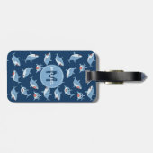 Schattigee Grote Witte Haaien Oceaan Patroon Monog Bagagelabel (Achterkant horizontaal)