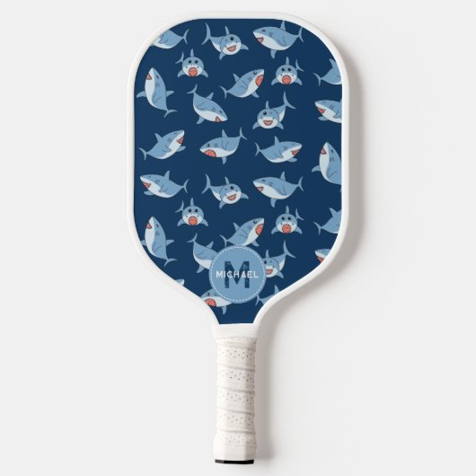 Schattigee Grote Witte Haaien Oceaan Patroon Monog Pickleball Paddle (Achterkant)