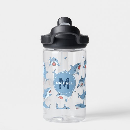 Schattigee Grote Witte Haaien Oceaan Patroon Monog Waterfles (Achterkant)